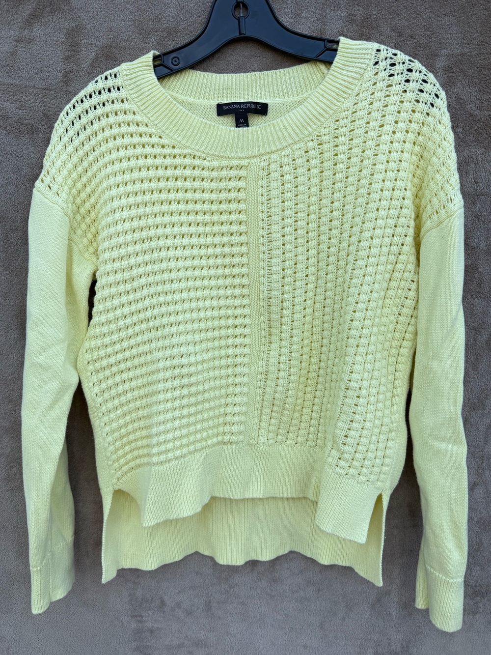 Banana Republic Yellow Open Knit Crewneck Sweater